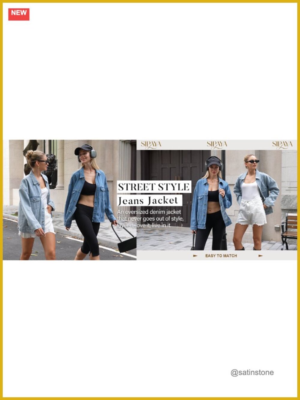 Oversized Button Down Denim Jean Jacket Chest Pockets Loose Fit - Picture 6 of 6